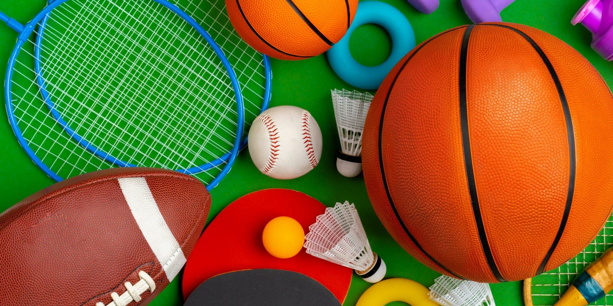 Composition Various Sport Equipment Fitness Games